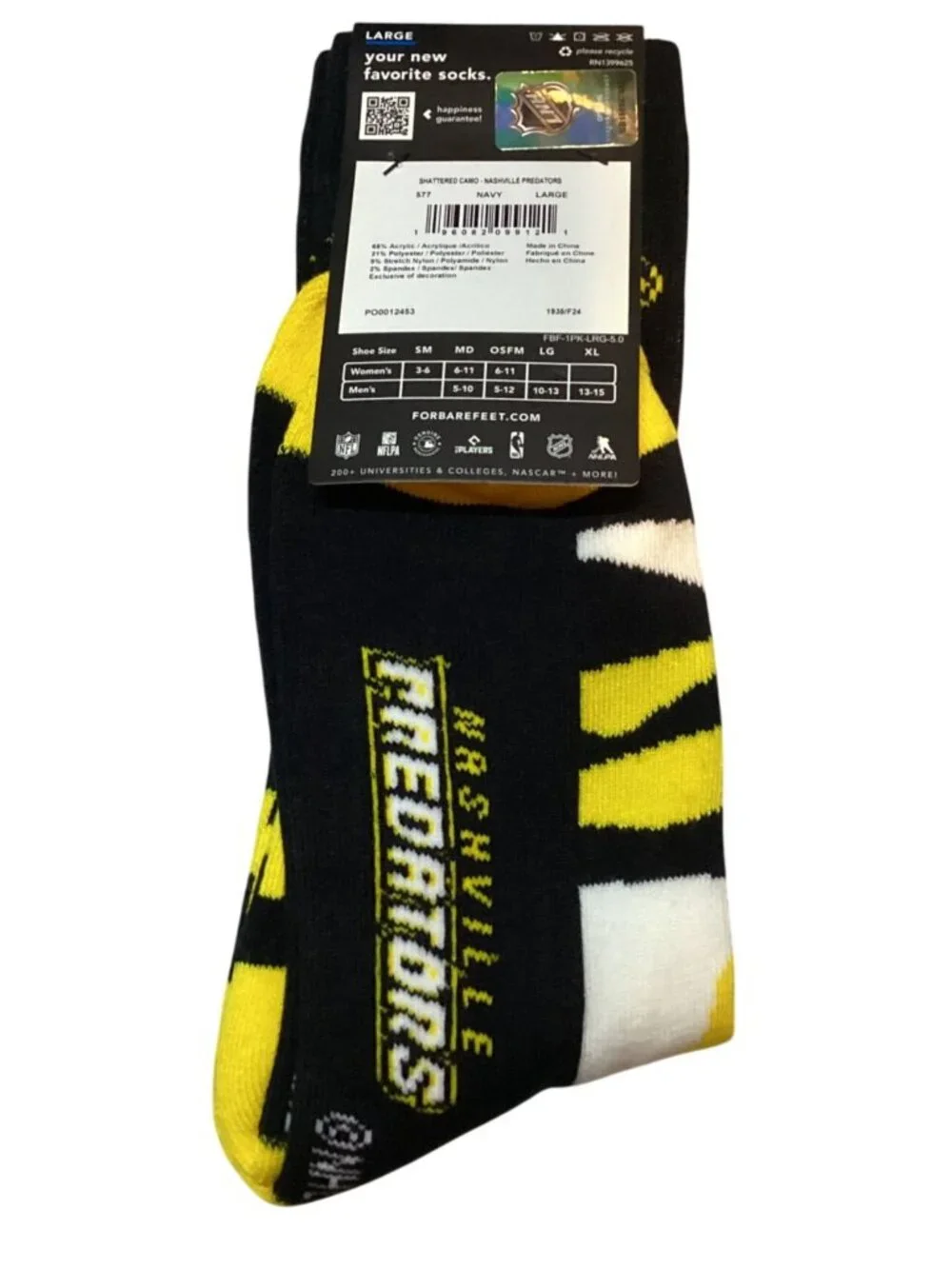 Nashville Predators Shattered Camo Crew Socks  Size Large (9-12 Men’s) – NHL NEW